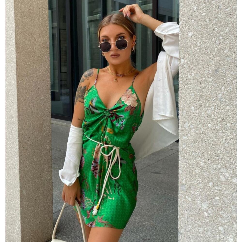 ZARA Green Floral Slip Mini Dress NWT Blogger Favorite